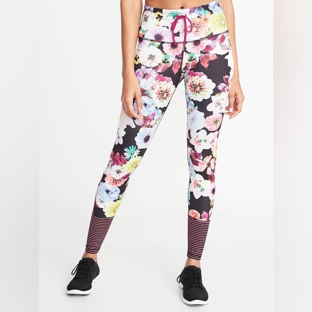 Floral Print Leggings with Striped Ankle Detail size XL
